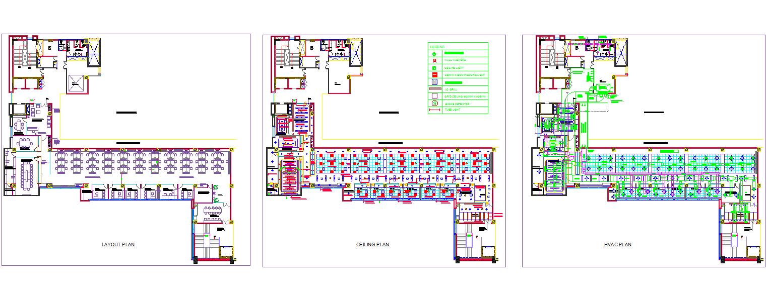 Corporate Office Design DWG- Layout with HVAC & Ceiling Plans